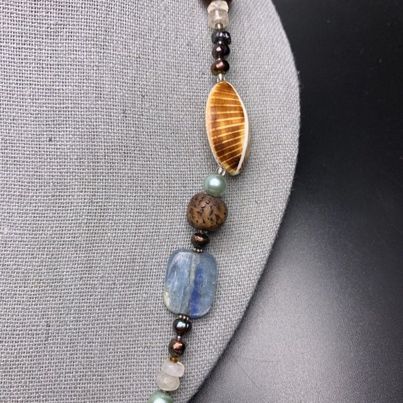 Beaded Necklace Gemstone Shell Glass Wooden Pearl Boho Copper Leaf Toggle - Picture 4 of 10